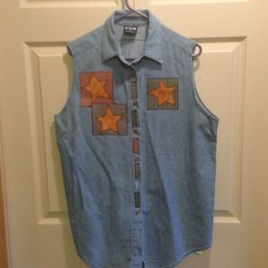 Sold Sleeveless denim button up top