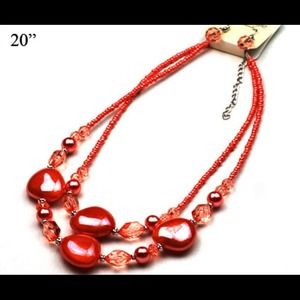NWT, Red Beaded Necklace w/ Matching Earrings!