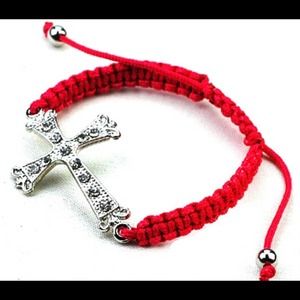 NWT, Silver Cross & Red Braided Bracelet!