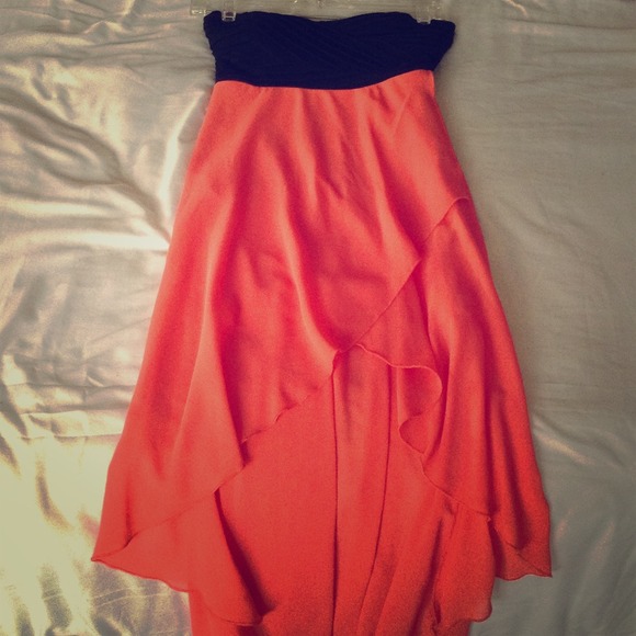 Strapless coral high low cut out dress