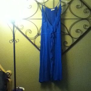 Blue summer dress stretch with ruffle neckline