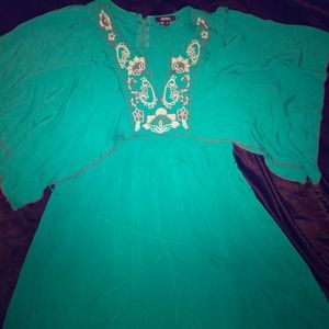 Emerald green XOXO embroidered dress