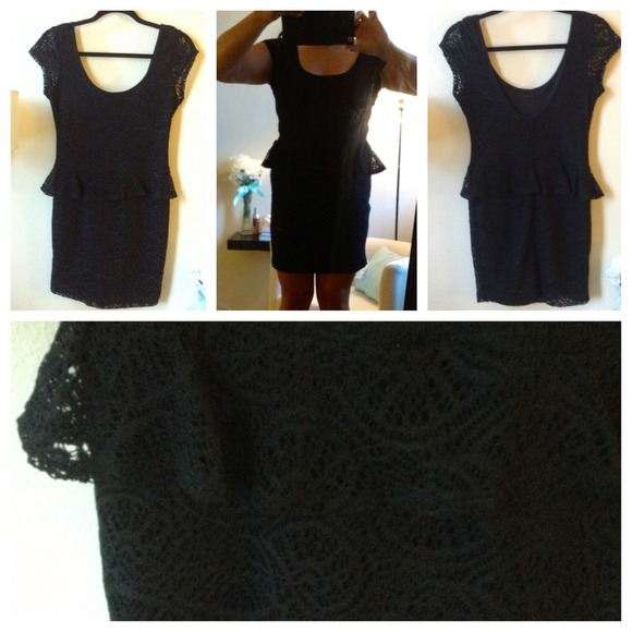 Crochet Peplum Dress (Black)
