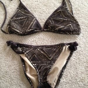 Brown and nude mesh bathing suit