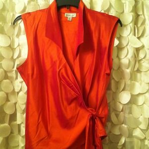 Burnt orange wrap top.