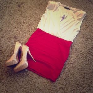 Red and white party dress