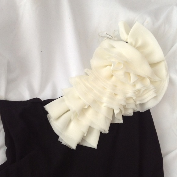 Black and ivory short one shoulder ruffle dress - Picture 2 of 4