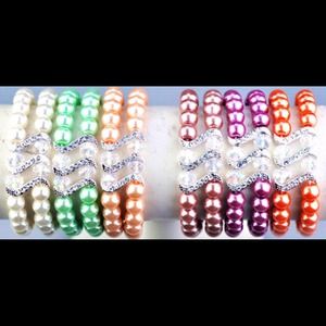 NWT, Colored Pearl Bracelets w/ Rhinestone Accent!