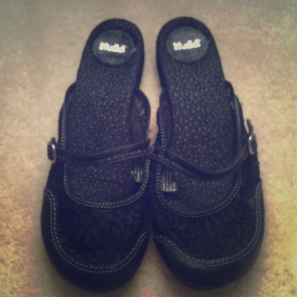 Black slip ons with lace front