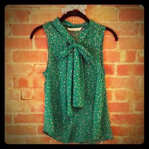 Green Dotted Sleeveless Blouse