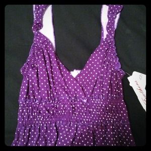 Purple summer dress with white polka dots!