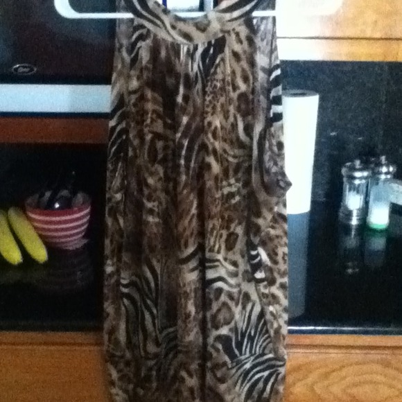 Leopard print tank dress with tie neck