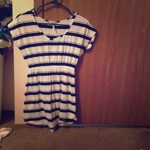 Short white dress with black stripes