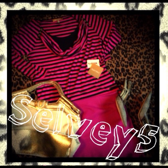 💫ELLEN TRACY Spring pink & navy top💫 - Picture 2 of 4