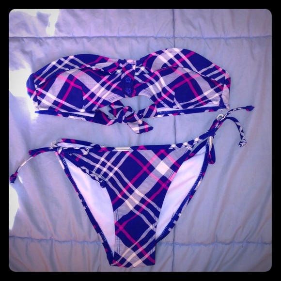 Blue Bikini with White & Pink Stripes
