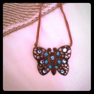 Teal embellished butterfly necklace