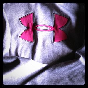 Light gray and pink, under Armour hoodie