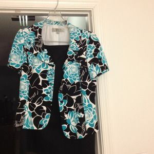 Flower print jacket with black skit suit