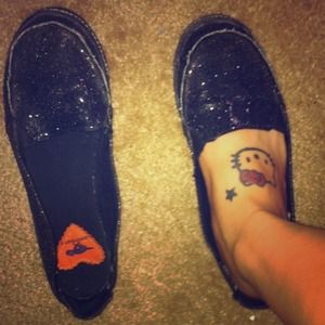 Black sparkle slip on shoes