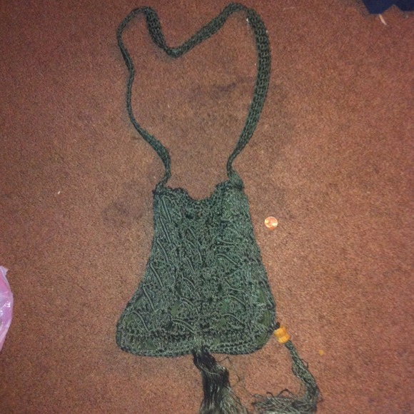 Emerald green crochet vintage boho bag!