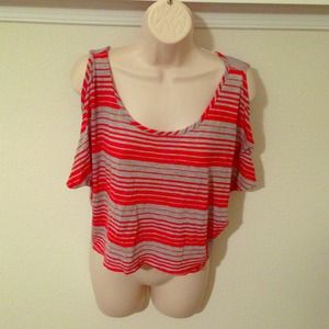 Stripped Peek Boo Shoulder Top in Orange and Grey
