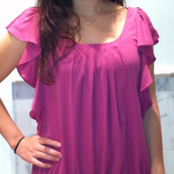 Soft fabric New Stylish Top with ruffles hot pink