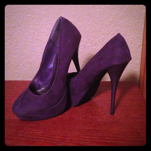 Purple suede pumps with shiny heel - Picture 1 of 2