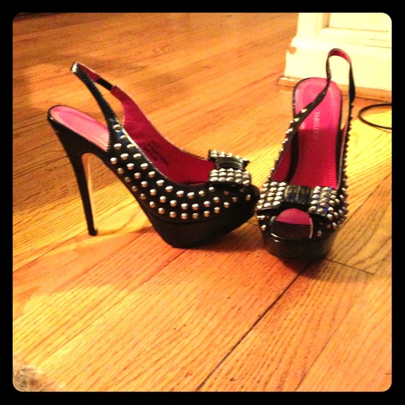 SOLD -- Studded black peep toe slingback pumps - Picture 1 of 4