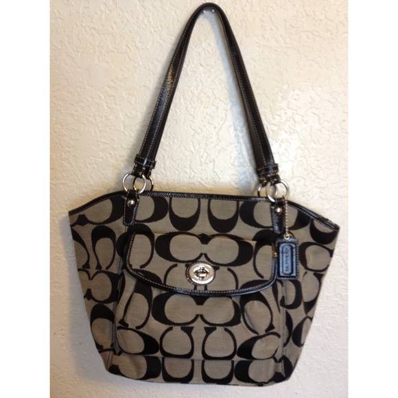 Signature COACH handbag leather trim canvas - Picture 1 of 4
