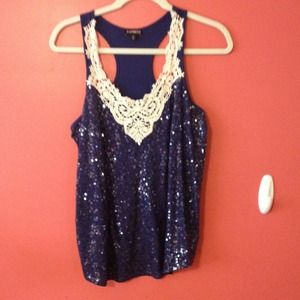 Glitter top with crochet neckline