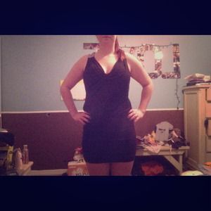 Swoop neck little black dress