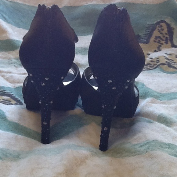 Black Bedazzled open toe stilettos
