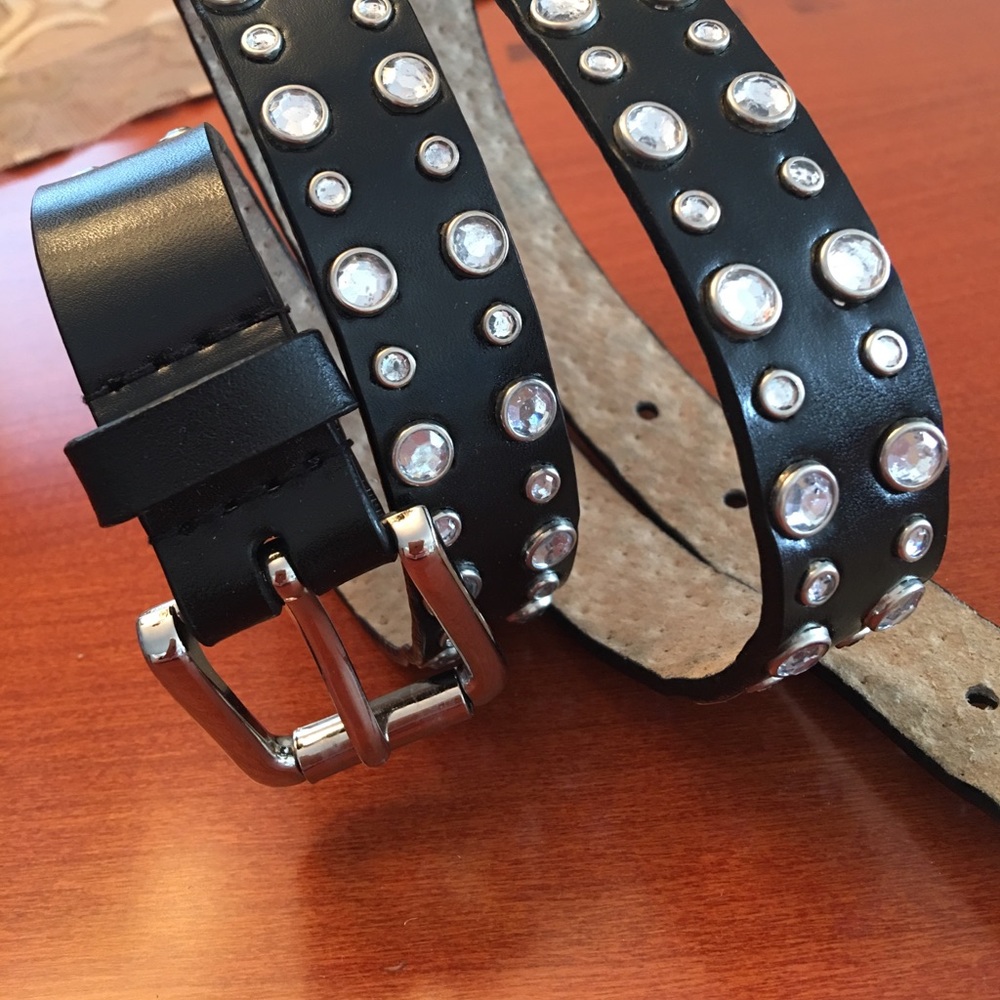 Studded Rhinestone Leather Belt - Picture 2 of 3