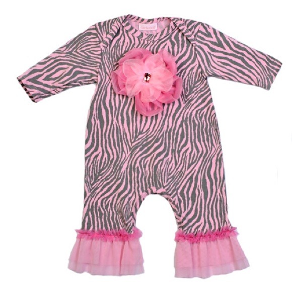 Cach Cach pink and grey zebra romper