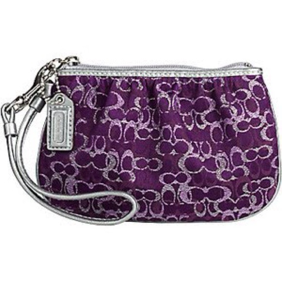 SOLD!! Sexy Coach Signature Lurex Purple Wristlet
