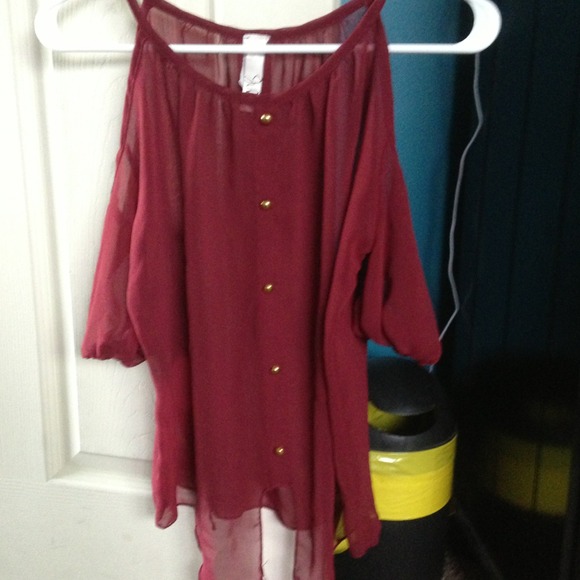 Burgundy Mesh button up - Picture 1 of 3
