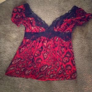 Boston proper red leopard blouse
