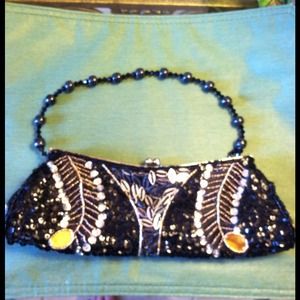 Sequin Clutch with Beaded Handle