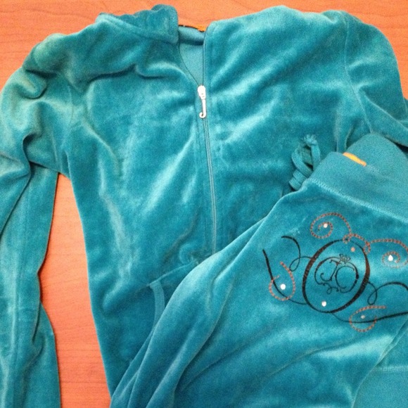 Turquoise Velour Juicy Couture Track Suit - Picture 3 of 4