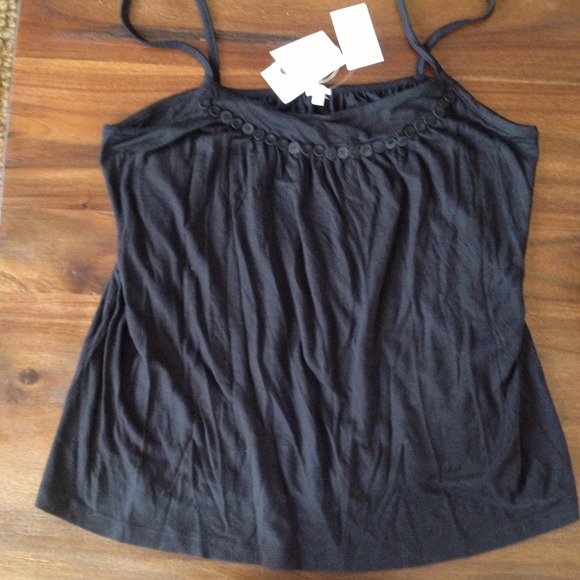 Black spaghetti strap top embellished with buttons