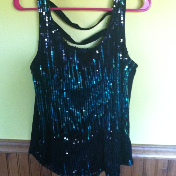 Black and tourquoise sequin top