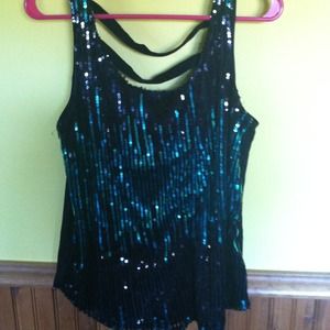 Black and tourquoise sequin top