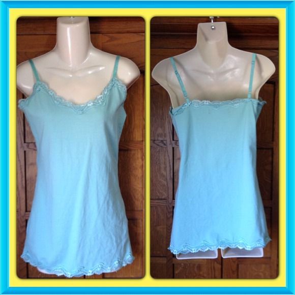 Aqua tank top lace trim