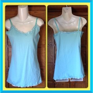 Aqua tank top lace trim