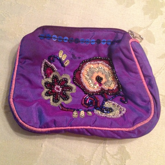 Small purple hand beaded coin purse