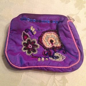 Small purple hand beaded coin purse