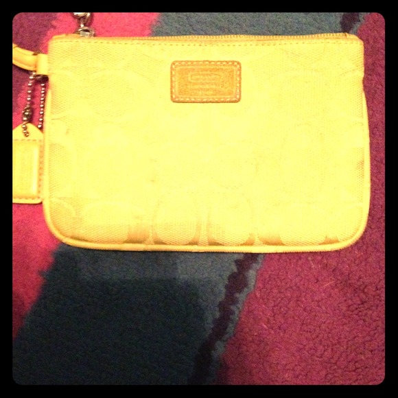 Chartreuse yellow/green Coach wristlet