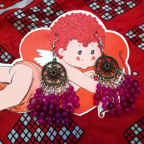 ✨Sold✨handmade pink stripe agate and jade earrings - Picture 4 of 4