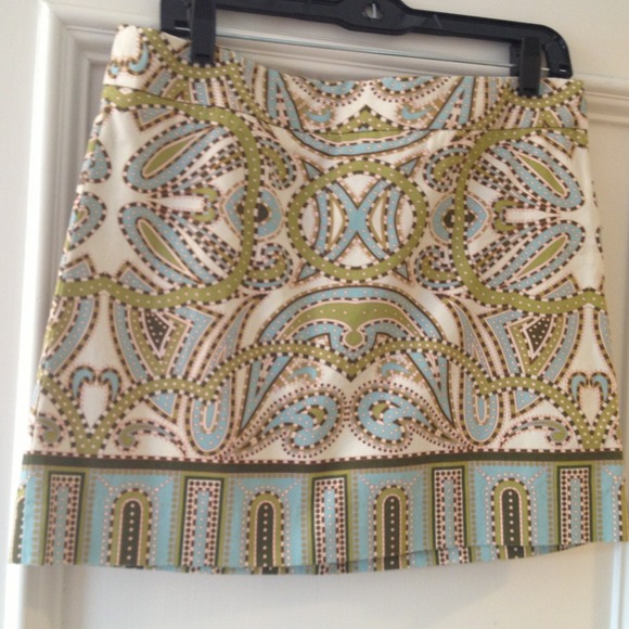 J Crew Cotton Mini! WOW green cream & blue pattern