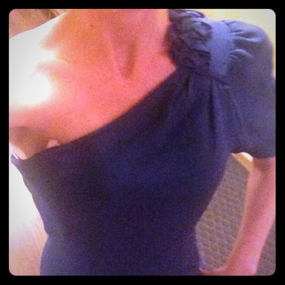 Navy one-sleeve cocktail dress